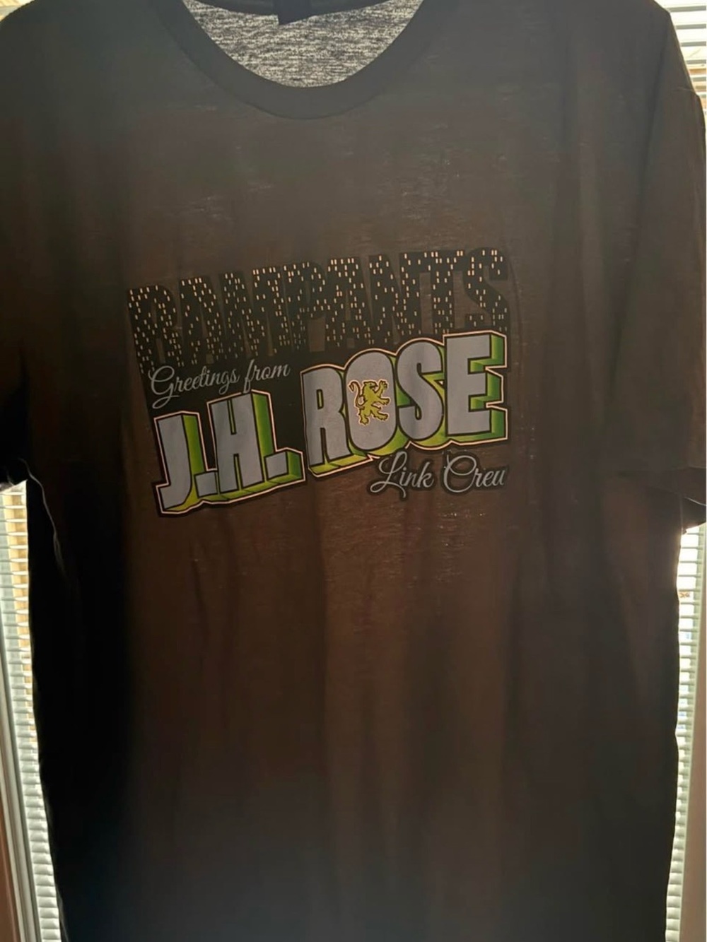 Gildan Black J.H. Rose Link Crew Graphic Tee with Green & White Accents